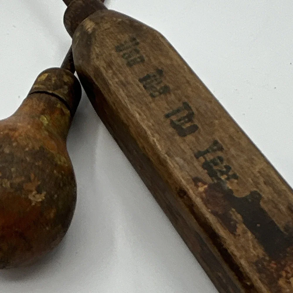 Antique Vintage Original Wood Handle ice picks Metal picks Stamped Advertising